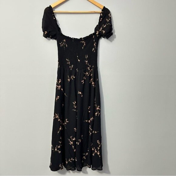 Reformation Black Floral Midi Dress XS Cottagecore Romantic Sustainable Chic - Picture 5 of 13